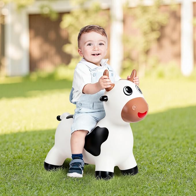 Bouncy Cow Hopper Horse for Toddlers, Bouncy Animals Hopping Toys Jumping Horse, Ride on Toys Indoor Outdoor Inflatable Birthday Gifts for Girls Boys 18 Months 2 3 4 5 6 Year Old