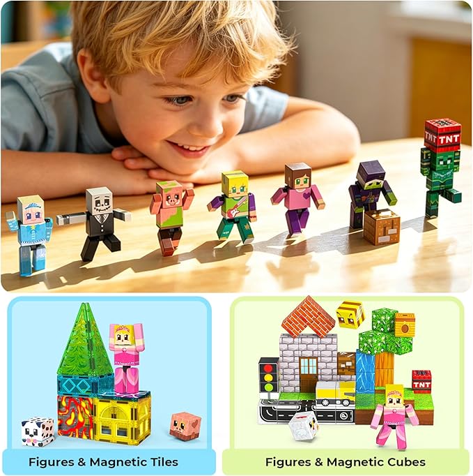 Magneverse 20 Pcs Magnetic Action Figures Playset - Magnetic Building Blocks, Magnet Cubes and Rotatable Figures Character Toys for Kids, Birthday Gift for 6+ Year Old Boys Girls (Patent Pending)