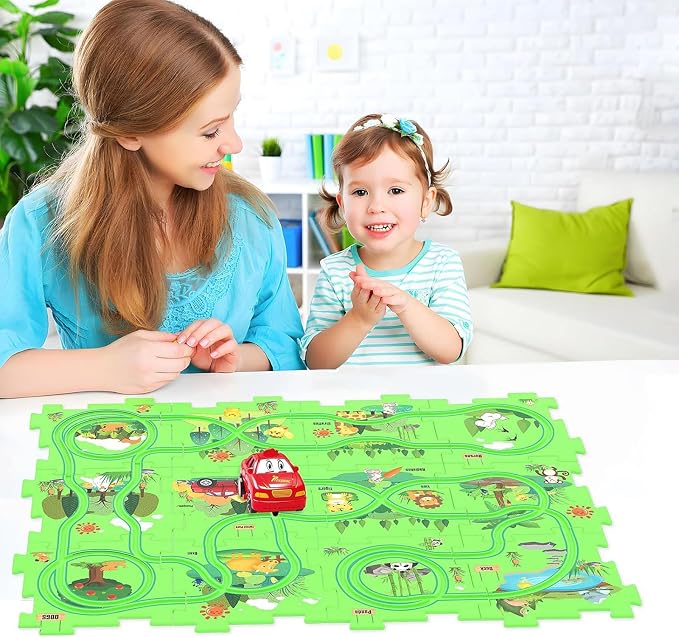 Christmas Stocking Stuffer 25PCS Puzzle Racer Kids Car Track Set, Land Series Puzzle Racer Car Track Set Puzzle Track Car Play Set Preschool Gifts for Kids Birthday Gift for Boys Girls
