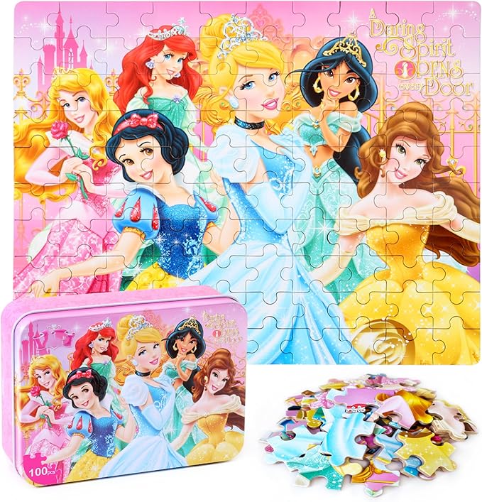 Puzzles for Kids Ages 4-6,100 Piece Puzzles for Kids Ages 6-8,Educational Learning Jigsaw Puzzles for Boys and Girls in Metal Box