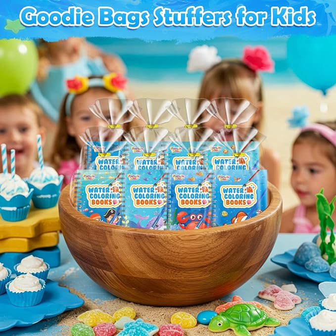 FEREDO KIDS 24 Pack Coloring Books Party Favors - Bulk Mini Water Coloring Books for Kids, No Mess, Screen Free Activities, Birthday Goodie Bags Stuffers Easy for Toddlers Classroom Prizes (Ocean)