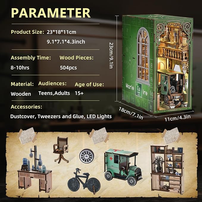 CCCDF Book Nook Kit, DIY Scene Miniature House Kit Tiny House Mini Booknook Craft Bookshelf Decor, 3D Puzzles for Adults, Gifts for Book Lovers (The Radium Lady)
