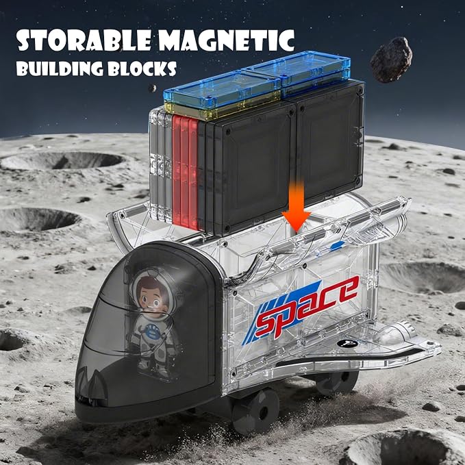 VROGTIK Magnetic Tiles 30 PCS Space STEM Building Blocks Set, Rocket Ship & Space Station Magnetic Construction Toy with Astronaut Figure, Educational Toy for Kids Ages 3-8