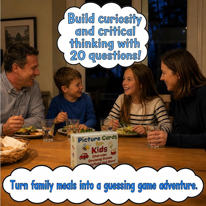 Picture Cards for Kids Ages 4+ – 94 Travel-Size Picture Cards for Charades, 20 Questions, Drawing Games, Storytelling & Guessing Games - Travel Games for Kids Ages 4-8