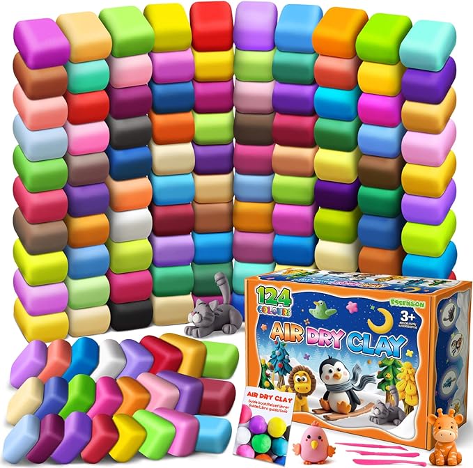 Air Dry Clay, 124 ColorsModeling Magic Clay for Kids | Includes Tools, Soft & Ultra Light, Ages 3-8+ Years, Boys & Girls