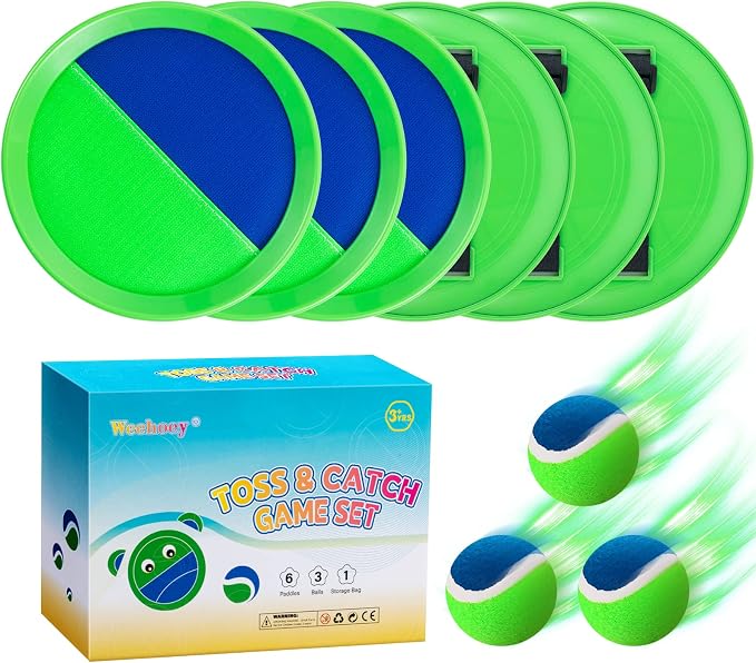 Beach Toys - Outdoor Games for Kids, Toss and Catch Ball Set with 6 Paddles 3 Balls, Gifts for 3 4 5 6 7 8+ Year Old Boys Girls Christmas Birthday, Perfect for Backyard, Parties, Camping, Family
