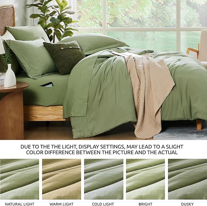 WRENSONGE King Size Comforter Set- 7 Pieces Soft Sage Green Bed in a Bag King with Fitted Sheet, Flat Sheet, 2 Pillow Shams, and 2 Pillowcases- Warm King Bedding Sets for All Season