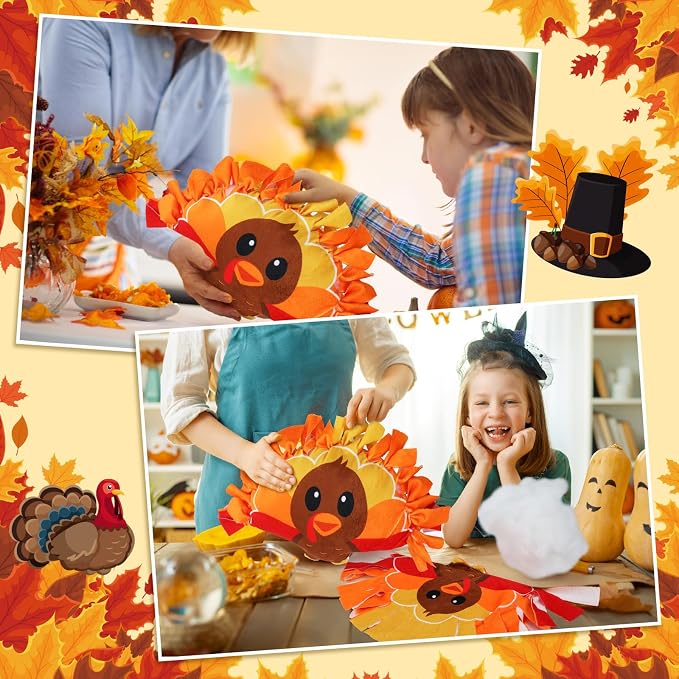 Weysat 6 Sets Thanksgiving Fall Turkey Tied Pillow Craft Kit DIY Turkey Pillow Craft Gifts with PP Cotton for Fall Harvest Thanksgiving Party Decor VBS School Favors Classroom Giveaways