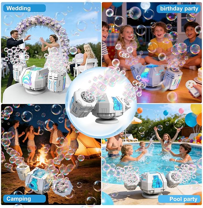 Dolanus Bubble Machine - Rechargeable, RGB, Rotation & Remote Control - Bubbles for Kids Toddlers 1-3 - Outdoor Outside Backyard Summer Toys for Ages 2 3 4 5 Year Old- Birthday Party Wedding Gifts