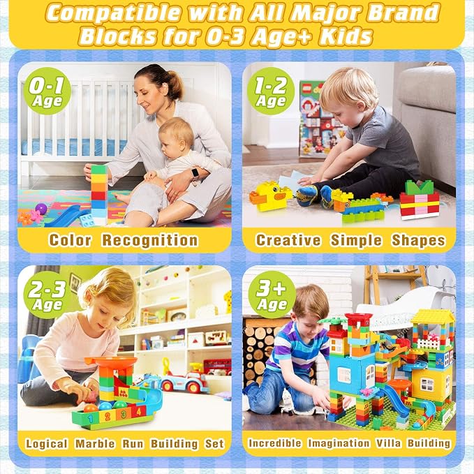 Marble Run Building Blocks with 6 Balls, 179 Pcs Big Castle Building Toy Set Compatible Classic Blocks Maze Track, Marble Runs for Kids 4-8, Stem Learning Toddler Toys Gifts for Boys Girls Kids