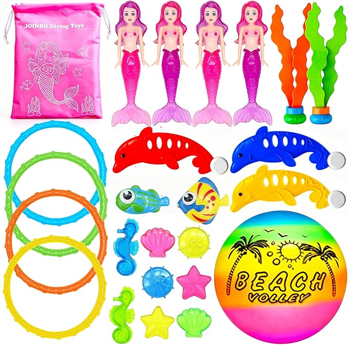 24 Pcs Diving Pool Toys for Kids Ages 3-12 Set with Storage Bag,Pool Games Summer Swim Water Sinking Toys