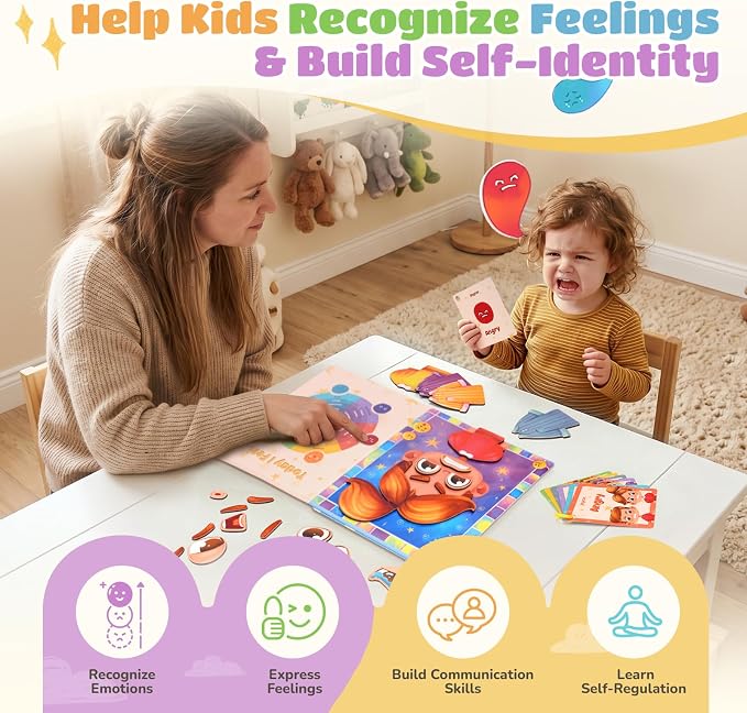 JoyCat Social Emotional Learning Games for Kids 3-5, Magnetic Face Toy for Emotional Skills Activities with Emotion Cards,Color-Coded Feelings Activity, Calm Down Corner and Montessori Preschool Toy