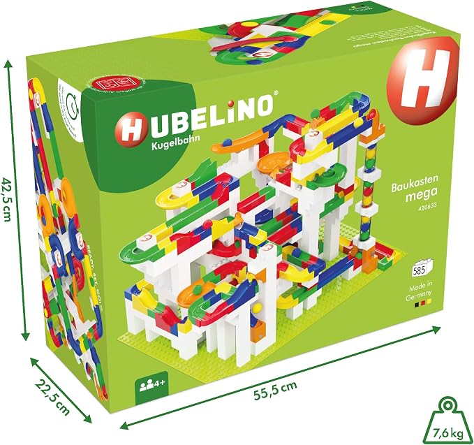 Hubelino Mega Marble Run 585-Piece Building Set, STEM Toys for 4 Years and Up, Compatible Marble Maze and Ball Run, Made in Germany