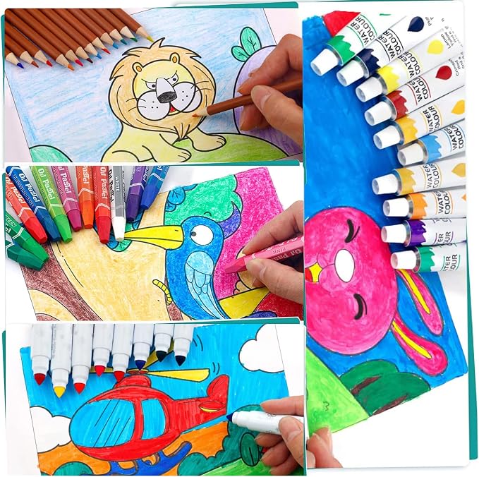 KINSPORY Deluxe Art Supplies Kit for Kids, Boys, Girls, Teens, Ages 5-12, with Sketch Pad, Watercolors, Crayons, Pencils, Markers, Oil Pastels, Palettes, Brushes, Erasers - Blue