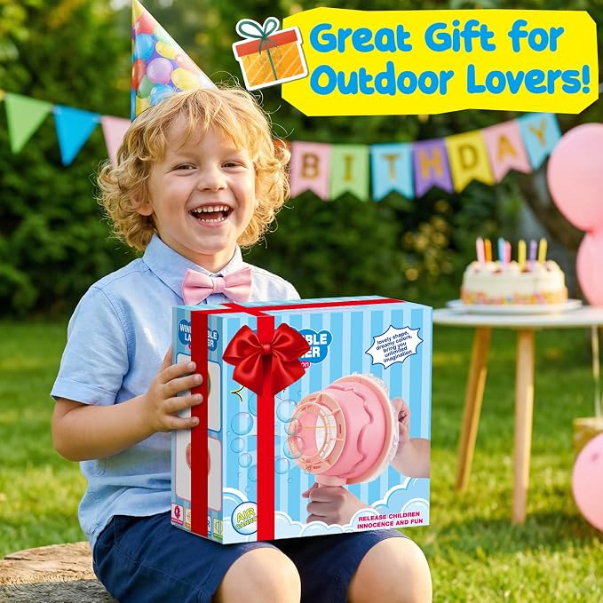 Dolanus Air Cannon Bubble Machine Gun Wand Toy, Giant Bubbles Maker Blaster Blower, Toys for Age 3 4 5 6 8 Year Old Kids Toddlers, Outdoor Fun Activities Games Summer Toys, Birthday Gift (Pink)