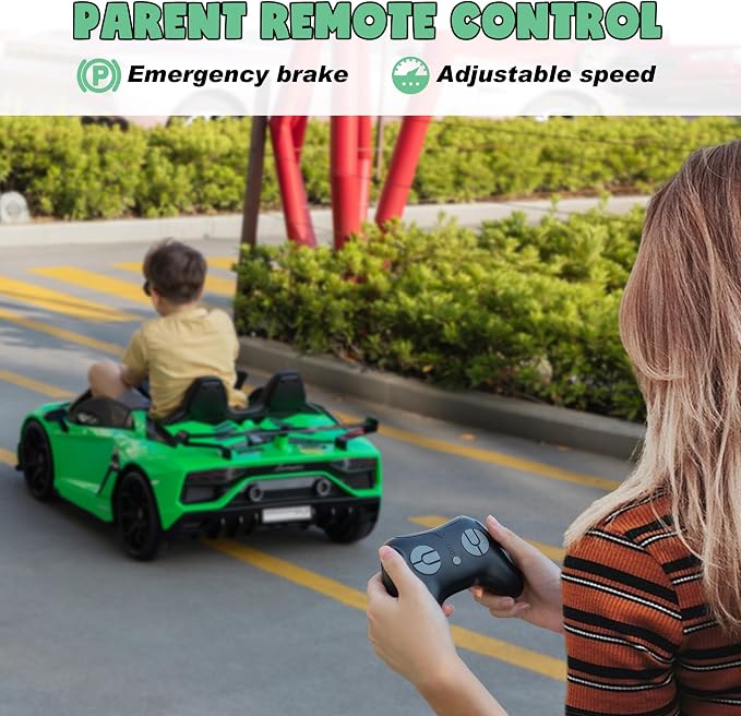 2-Seater Ride on Car 24V Electric Lamborghini for Kids High Speed 13km/h Drift Sports Car with PU Leather Seats w/Adjustable Safety Belt, 2 Speeds Mode, Music, Gifts for Children