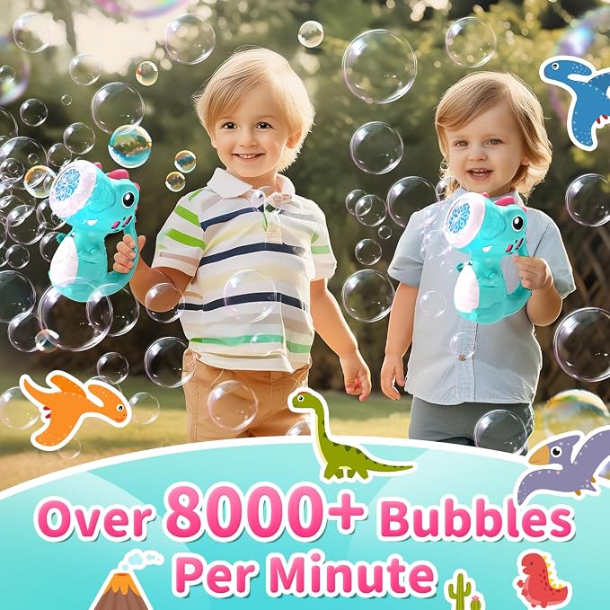 Bubble Machine Wand for Boys Girls, Dinosaur Bubble Machine Maker Blower Toys with Light & Music, Toddler Outdoor Toys for 2 3 4 5 Year Old Boy Girl Birthday Gifts Bubble Solution - Blue