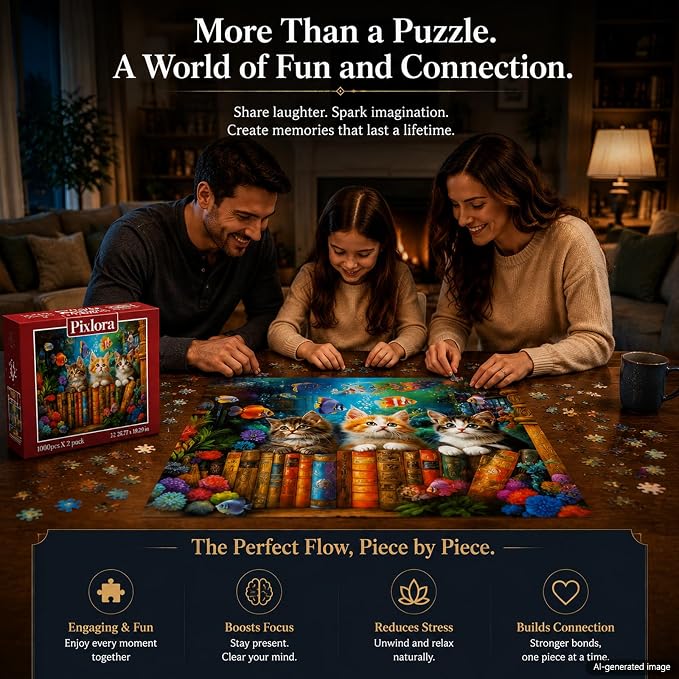 2-Pack Adult Puzzle Set – 2 Unique Designs, 1000 Pieces Each (2000 Total Pieces), Enchanted Cat Jigsaw Puzzles, Underwater & Starlight Magic Cats Puzzle, Whimsical Cat Puzzles, Challenging Family Fun