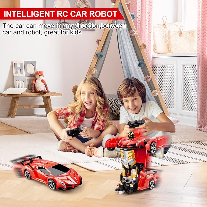 Blackma Remote Control Car - Transform, One-Button Deformation & 360°Rotating Drifting, Transform Robot RC Car with LED Light, Toy Gifts for 4 5 6 7 8 9 10 11 12 Years Old Boy (Red)