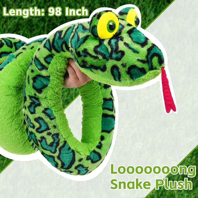 MaoGoLan 98 Inch Giant Snake Stuffed Animal Long Snake Plush, Green Boa Constrictor Plush Toy for Kids, Teens, Cuddly Body Pillow for Adults Mothers Day Halloween Prank Props