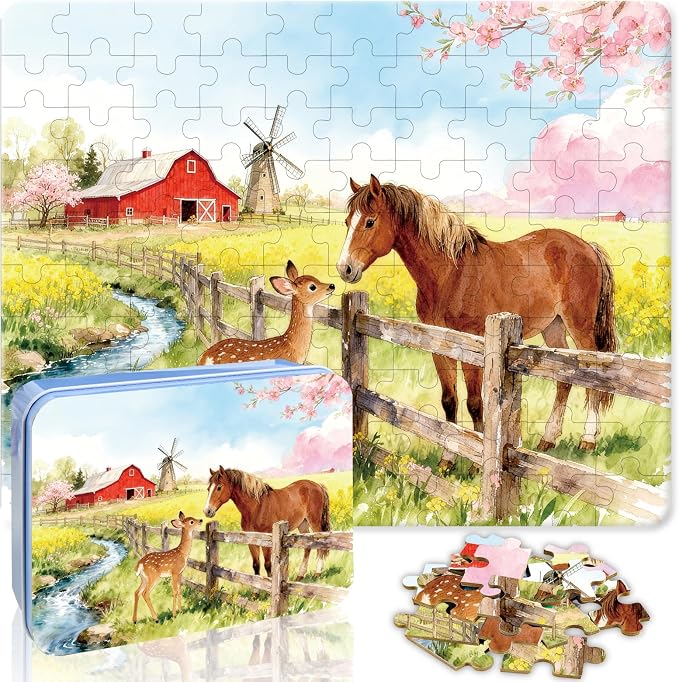 100 Pieces Puzzles for Kids Ages 4-8, Sika Deer Educational Kids 100 Piece Puzzle, Children Jigsaw Puzzles Kids Puzzles, Educational Learning Puzzle Toys for Girls and Boys