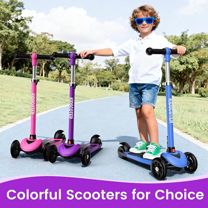Multicolor Kids Scooter for Ages 3-12, 3 Wheel Lean to Steer Scooter with LED Light-Up Wheels, Adjustable Handlebar, Detachable Easy Storage for Boys & Girls