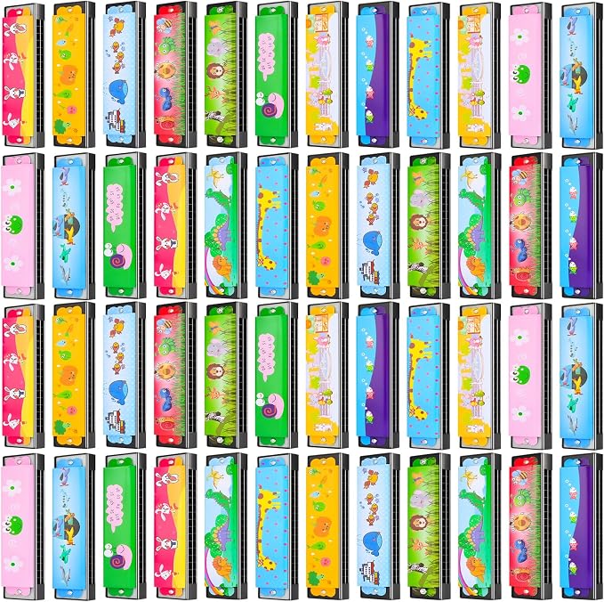 48 Pcs Harmonica for Kids, Lightweight Cartoon Harmonica with Double Row of 16 Holes Harmonicas for Toddler Kids Adult Beginners' Musical Instrument Toy