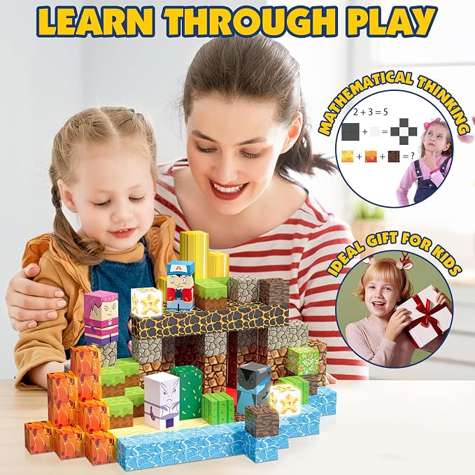200pcs Magnetic Blocks, 1 inch Magnetic Building Blocks Set for Kids Ages 3+, Montessori Sensory Stacking Toys Construction Toys for Boys