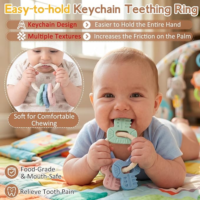 Baby Teething Toys Silicone Baby Keys Teether Over 3 Months - Sensory Chew Toys - Baby Teether for Teething Relief - BPA Free Infant Toys Baby Shower Gifts