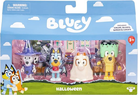 Bluey Halloween Figures Pack of 4, Robust Articulated Character Toys with Bingo, Chloe, and Lucky Figurines, Small Action Figures for Kids Ages 3+