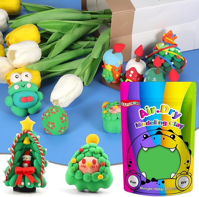 ifergoo Green Air Dry Clay, DIY Creative Modeling Clay for Kids, Super Light Magic Foam Clay for Kids Age 3-12, Soft, No-Sticky & Non-Toxic, Molding Clay for School Art & Craft Project(100g/3.5oz)