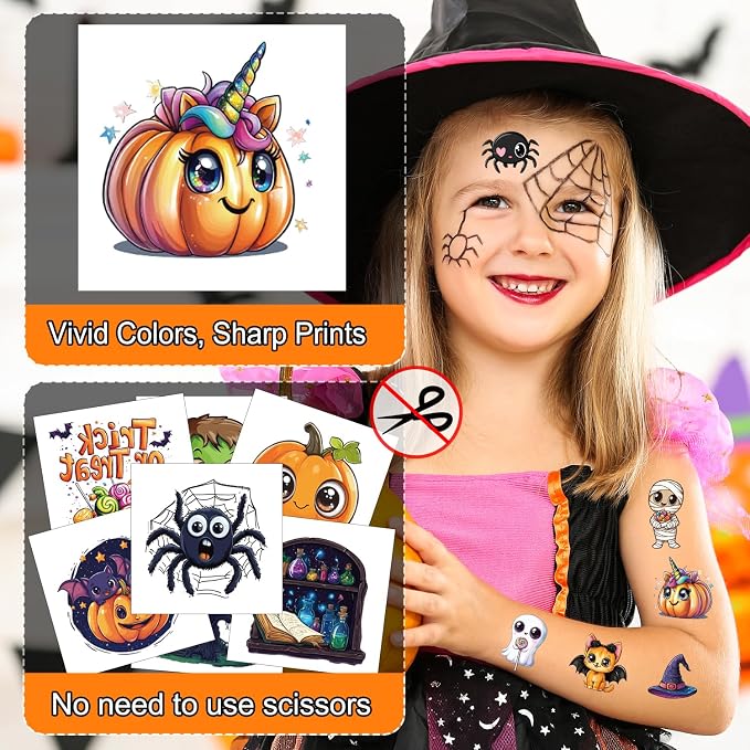 JCFIRE Halloween Temporary Tattoos for Kids, Halloween Party Favors, Treat or Trick Supplies, Crafts for Goodie Bag Stuffers, Birthday Party Decorations Accessories, Games, Toys, Gifts