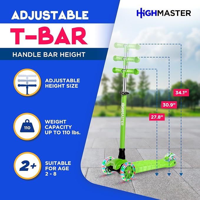HighMaster Kids Scooter – 3 Wheel Kick Scooter for Children and Toddlers – Adjustable Handlebar with LED Wheel Lights – Indoor and Outdoor Fun