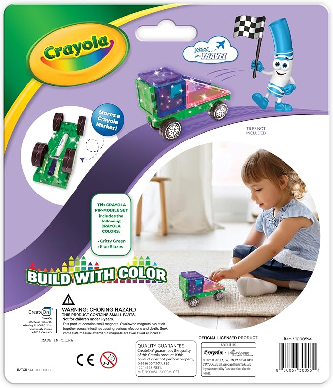 Crayola PIP-Mobiles Rolling Chassis Accessory for Magnetic Building Tiles – Add Wheels to Crayola PIP-Tile Sets – STEM Learning Toy for Kids Ages 3+ – Creative, Educational Toy - 2-Pack (Glitter)