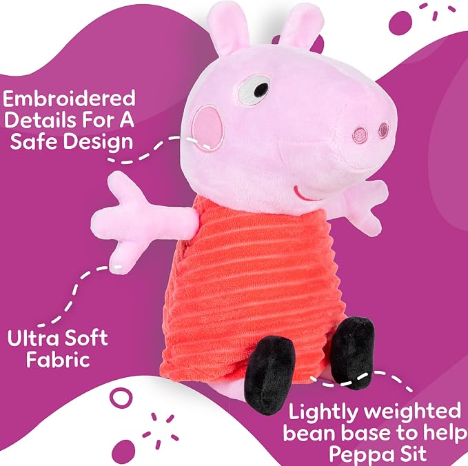Kids Preferred Peppa Pig 12" Plush, Babies 0 Months and Up, Super Soft, Beans in Bum, Embroidered Details, Ideal for Baby Shower and Expecting Parents