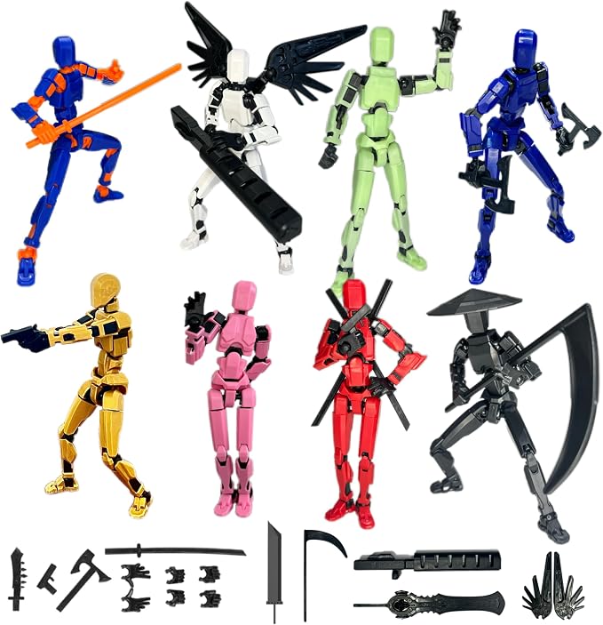 T13 Action Figure Set, 8PCS Already Assembled, Movable Multi-Joints | 3D Printed, Upgraded Tight Joints, for Stop-Motion Animation & Creative Display, Multiple Interchangeable Hands & Weapons