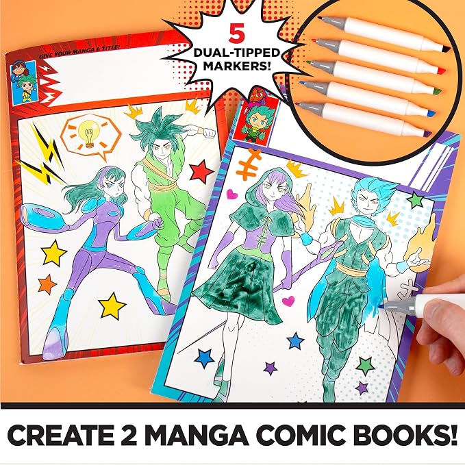 Made By Me Manga Artist Set - How to Draw Anime & Create 2 Comic Books - Great Gifts for Anime Enthusiasts - Awesome Art Kit for Kids