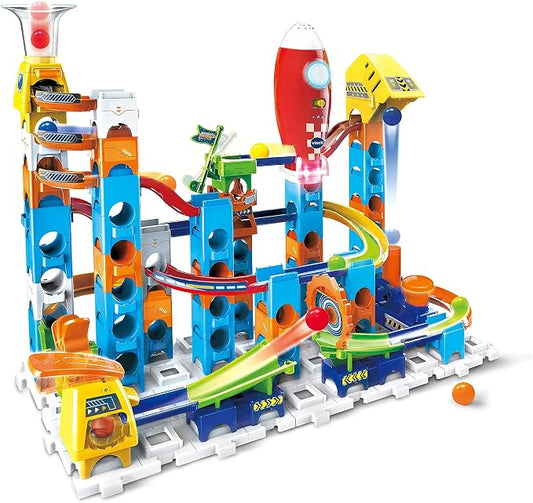 VTech Marble Rush Launch Pad, Construction Toys for Kids with 10 Marbles and 75 Building Pieces, Electronic Track Set for Boys & Girls, Colour-Coded Building Toy with Sound, 4 Years +, English Version
