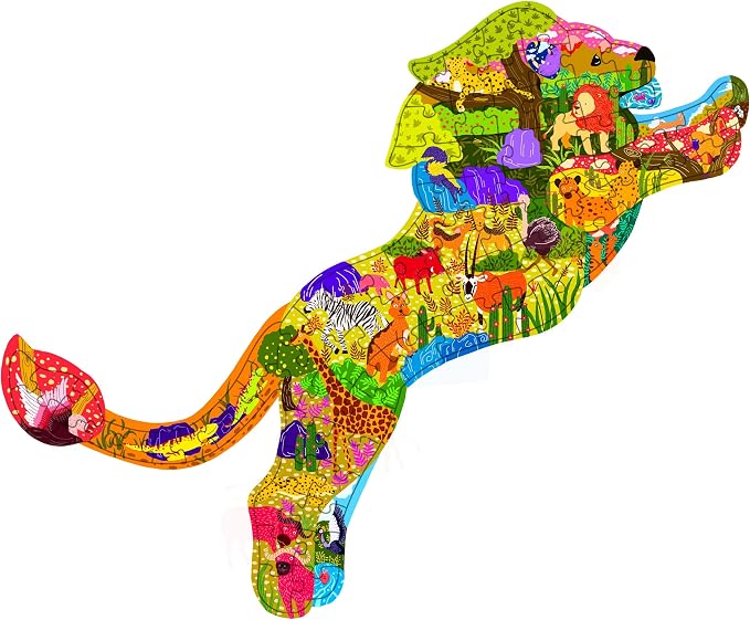 PINU Jigsaw Puzzles for Kids Ages 3-5, 6-8, 8-10, Children Colorful Fun Animal Shaped Puzzle Learning Educational Toys Gifts Games for Boys and Girls (Lion-80 PCS)