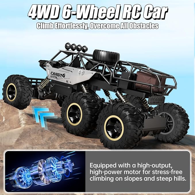 Jiakora RC Cars, Remote Control Monster Truck - Rock Crawler RC Truck with 2 Rechargeable Batteries, Metal Body, Large Size & LED Headlights, Boy Toys for Kids Ages 4-7 8-12 Birthday Gifts