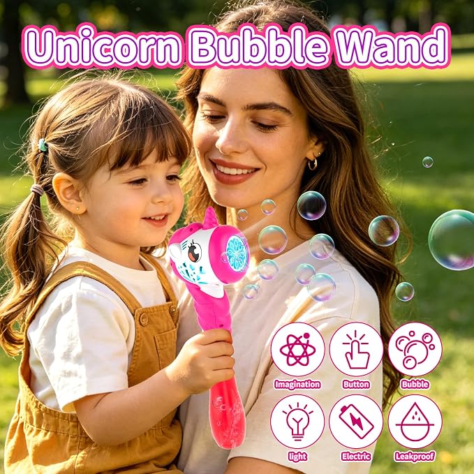Bubble Machine for Girls, Toy Automatic Bubble Wand Maker Blower Toys with Light, Outdoor Party Toys for 3 4 5 6 Year Old Girl Easter Birthday Gifts Include Bubble Solution