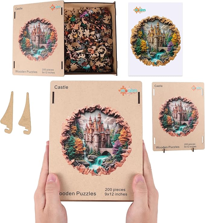MEATRN Castle 500 Pieces Wooden Puzzles for Adults - Majestic Autumn Castle Landscape Jigsaw Puzzles, Premium Stress Relief Brain Teaser & Premium Decorative Gift, 16.4x16.5 in