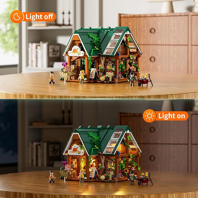 Funwhole Farm-Store Lighting Building-Bricks Set - Farm Shop LED Light Construction Building Model Set 1523 Pcs for Adults and Teen