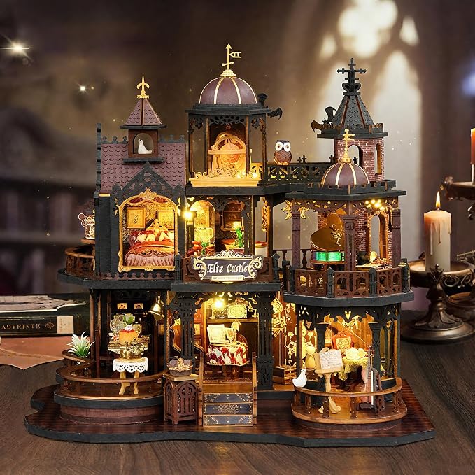CUTEROOM DIY Miniature House Kit, Wooden Dollhouse Kit with LED Magic Tiny House Kits for Adult Best Birthday (Edinburgh Castle)