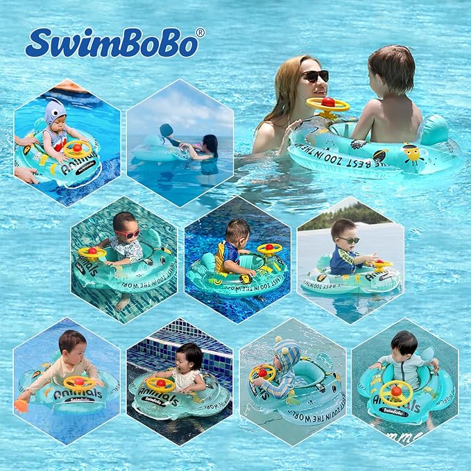 Swimbobo Toddler Pool Float with Seat Boat Inflatable Ride-on Car for Kids Outdoor Toys