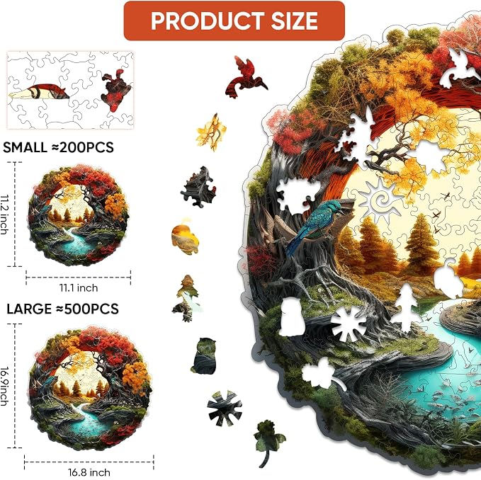 MEATRN Tree River 200 Pieces Wooden Puzzles for Adults - Autumn Landscape Jigsaw Puzzle with Colorful Trees and Flowing River, Family Night Fun, 11.2x11.1 in
