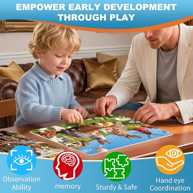 100 Pieces Puzzles for Kids Ages 4-8, Rabbit Educational Kids 100 Piece Puzzle, Children Jigsaw Puzzles Kids Puzzles, Educational Learning Puzzle Toys for Girls and Boys