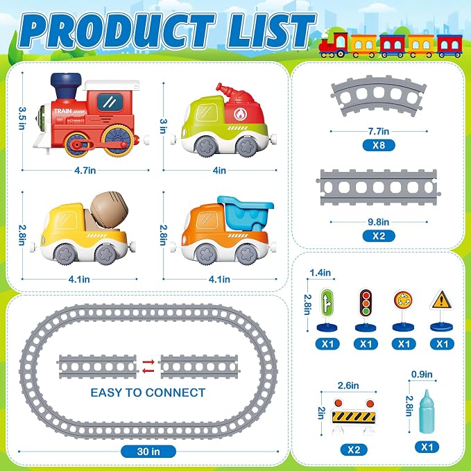 Train Set for Toddlers w/Steam, Sound & Lights, Toddler Toys for Age 2-4, Electric Train Set with Tracks Road Signs, Magnetic Train Toys Christmas Birthday Gifts for 2 3 4 5 Year Old Boys & Girls