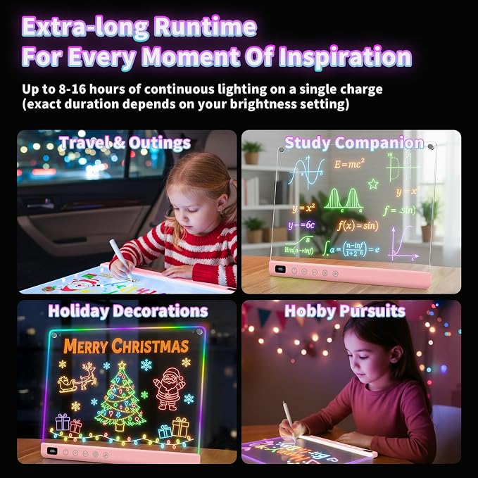 Led Drawing Board with 13 Light Effects, 16" Rechargeable Glow Doodle LED Note Board with Colors, Neon Light Up Drawing Tablet Gifts for Kids for Easter Birthday Christmas Gift Ideas