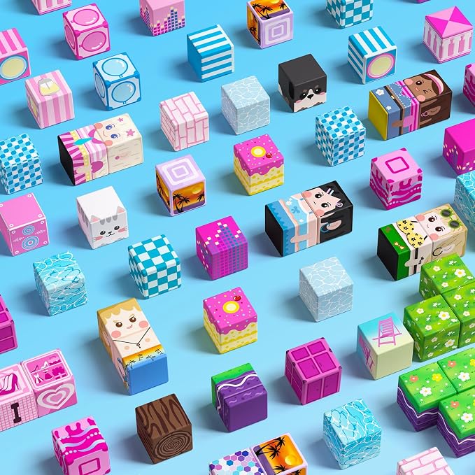 Magnetic Blocks for Girls, 100PCS 0.8inch Magnetic Building Blocks, Magnetic Cubes Sensory Toy for STEM Constructions Magnetic Blocks for Kids Ages 3 4 5 6 7 8 +, Girls Birthday Gifts